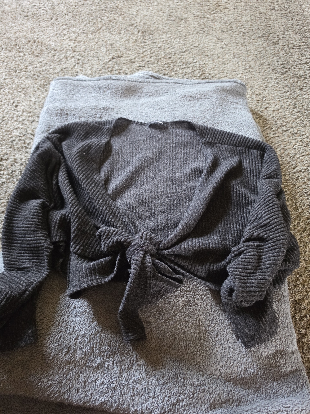 Fashion Nova Charcoal Tie-Front Knit Sweater